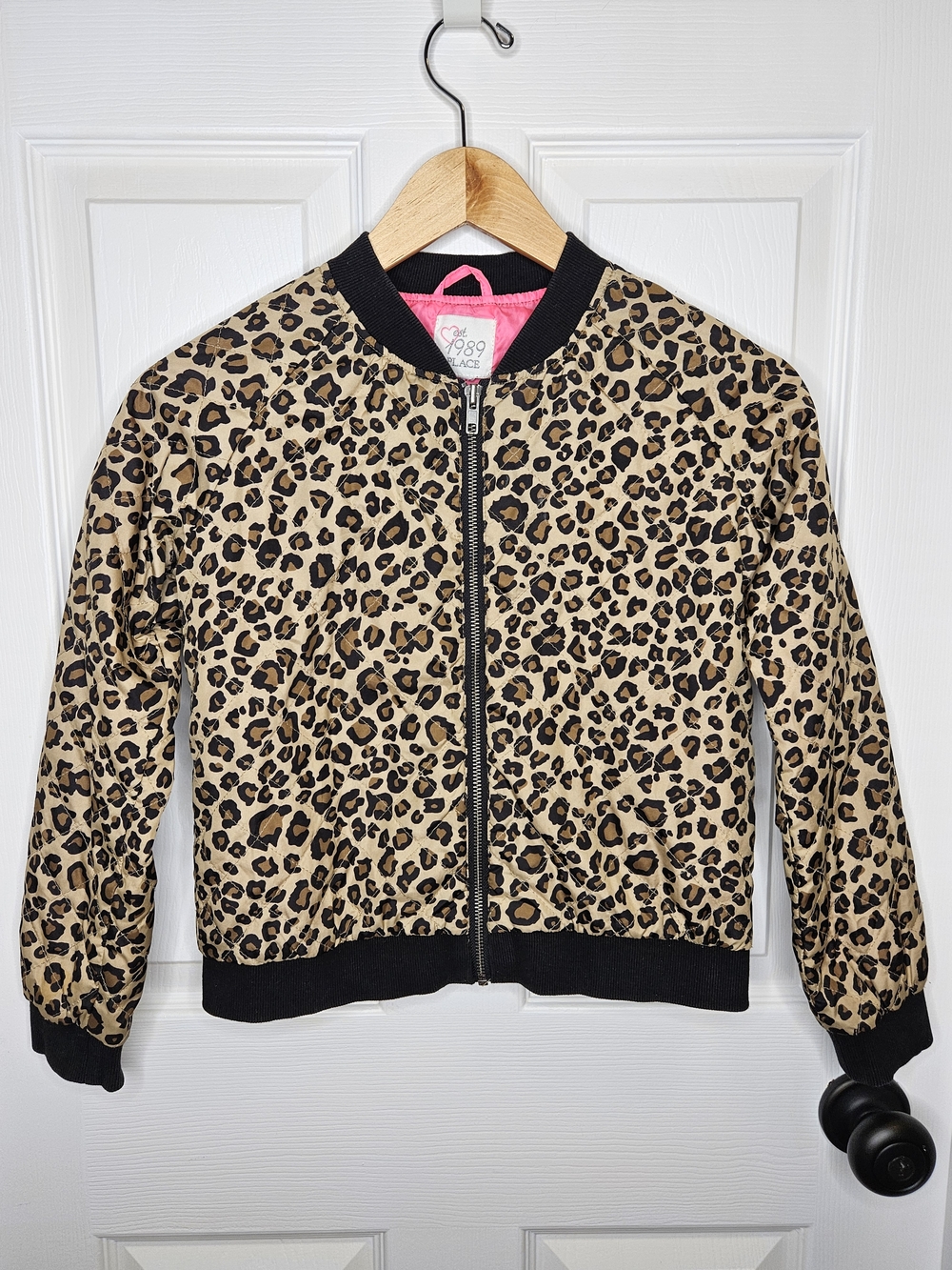 Place Girls Leopard Print Bomber Jacket Tan Black Lightweight Quilted Size L